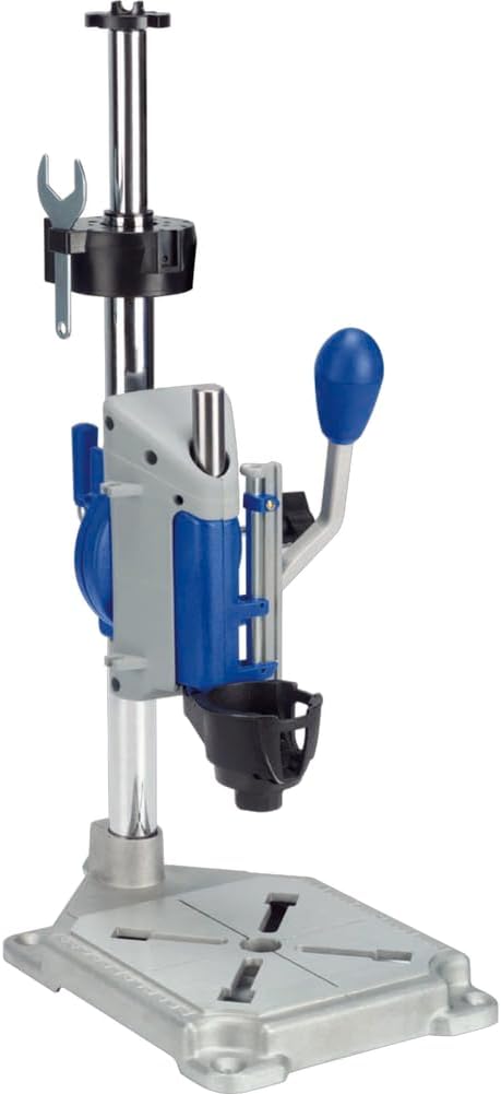 Dremel Drill Press Rotary Tool Workstation Stand with Wrench- 220-01- Mini Portable Press- Holder- 2 Inch Depth- Ideal for Drilling Perpendicular and Angled Holes- Table Top , Silver