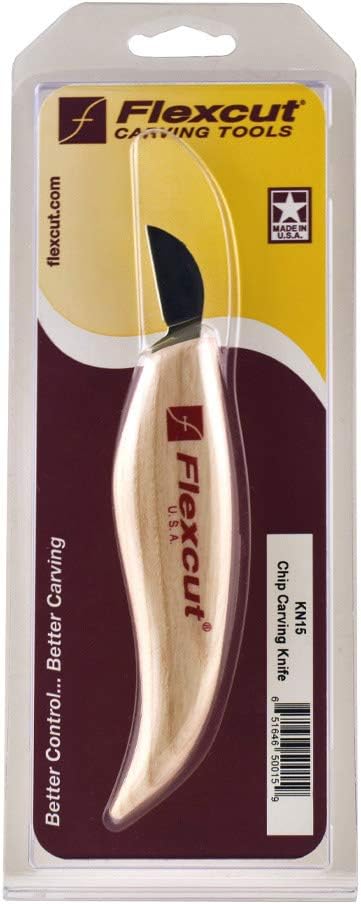 Flexcut Chip Carving Knife, High Carbon Steel Blade, Ergonomic Ash Handle, 1 inch Blade Bevel Length (KN15)