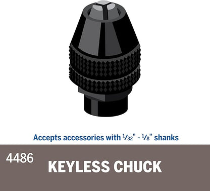 Dremel 4486 Keyless Chuck, ideal for 1/32” (0.8mm) to 1/8” (3.2mm) Shank Rotary Tool Accessories , Silver