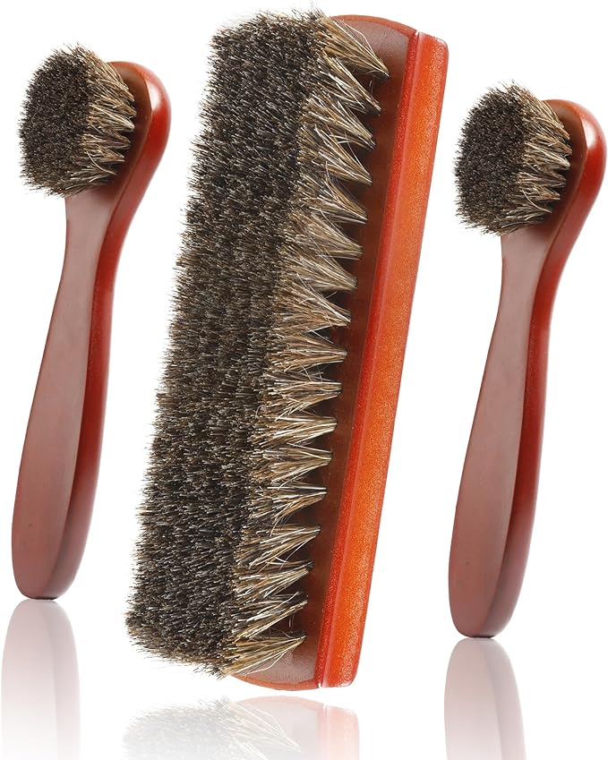 3 Pieces Shoe Brush, Boot Brush, Horse Hair Brush for Leather, Horsehair Brush, Shoe Polish Brush, Horsehair Shoe Brush, Horse Hair Brush, Gentle and Effective Shoe Cleaning Tool for Leather