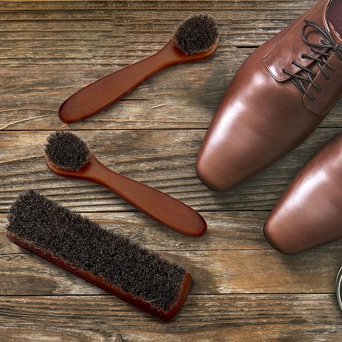 3 Pieces Shoe Brush, Boot Brush, Horse Hair Brush for Leather, Horsehair Brush, Shoe Polish Brush, Horsehair Shoe Brush, Horse Hair Brush, Gentle and Effective Shoe Cleaning Tool for Leather