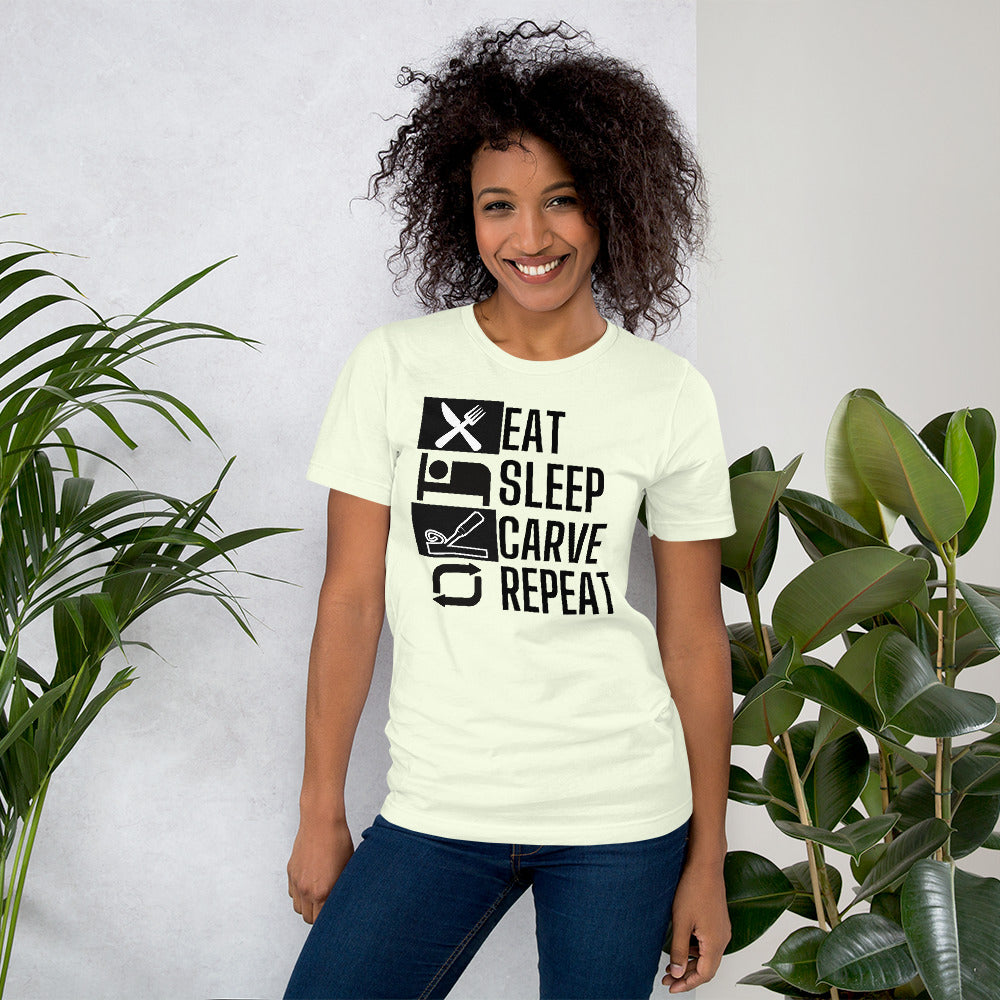Eat, Sleep, Carve, Repeat Unisex t-shirt - Light Colors