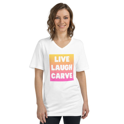 Live Laugh Carve - Unisex Short Sleeve V-Neck T-Shirt