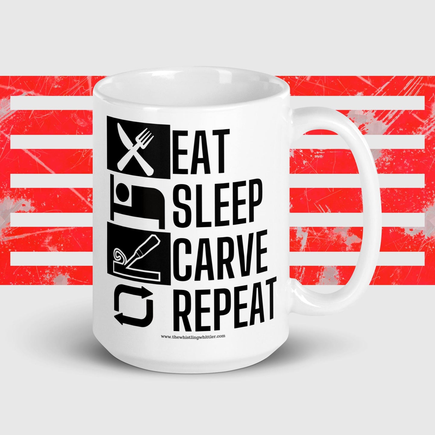 Eat, Sleep, Carve White glossy mug