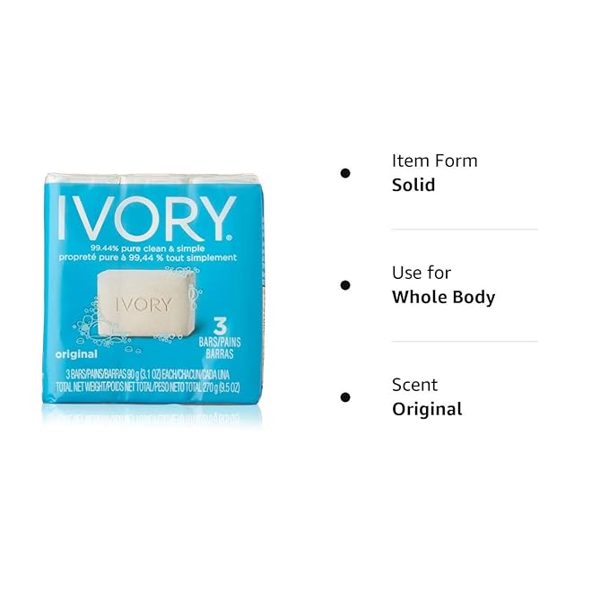 Ivory Soap Personal Bar 3.1 Ounce, Pack of 3