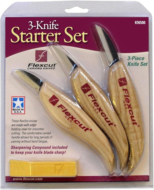 Flexcut Carving Knives, Starter Set, with Ergonomic Handles and Carbon Steel Blades, Set of 3 (KN500)
